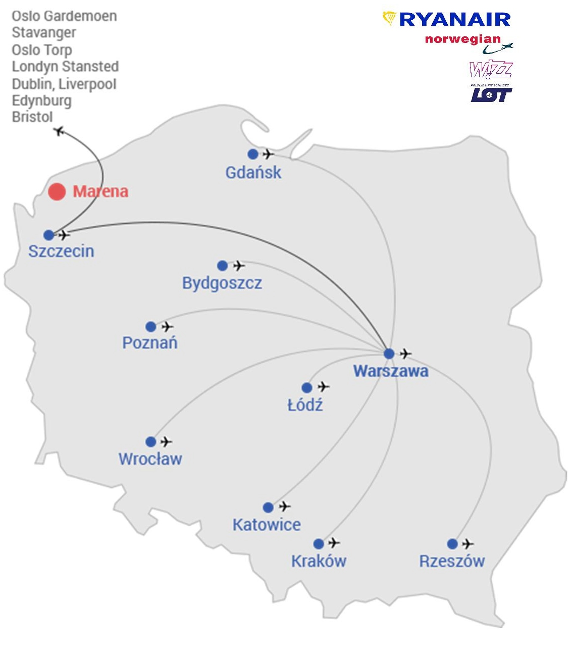 Mapa połączeń lotniczych